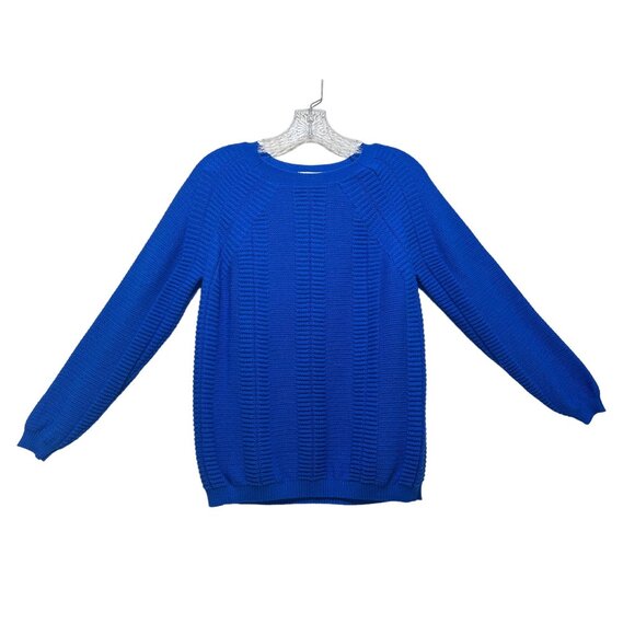B.Solfin 100% Cashwool Sweater Women 40 Medium Blue Knit Crew Neck Grannycore - Picture 1 of 11